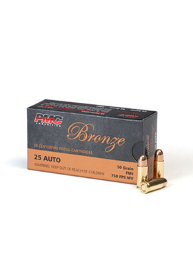 PMC 6,35 BR (25 AUTO) BRONZE 50GR FMJ 25A PISTOOLIN PATRUUNA