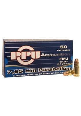 PPU 7,65 PARABELLUM FMJ 6,0G PISTOOLIN PATRUUNA